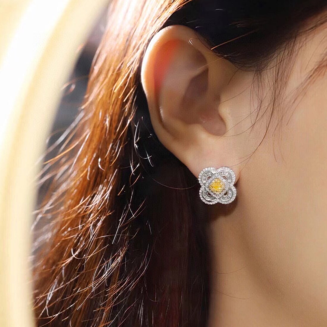 14k Gold 1.10 Ctw Natural Yellow Diamond & Diamond Earrings - 7