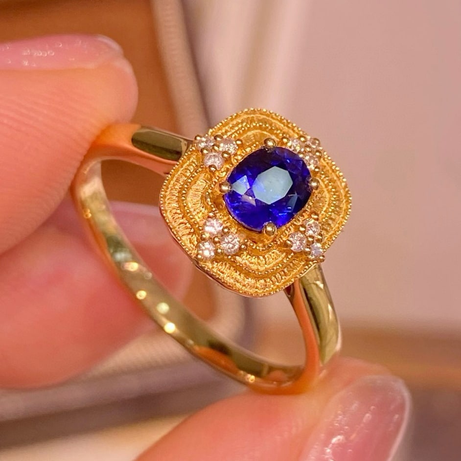 14k Gold 0.69 Ctw Natural Sapphire & Diamond Ring - 3