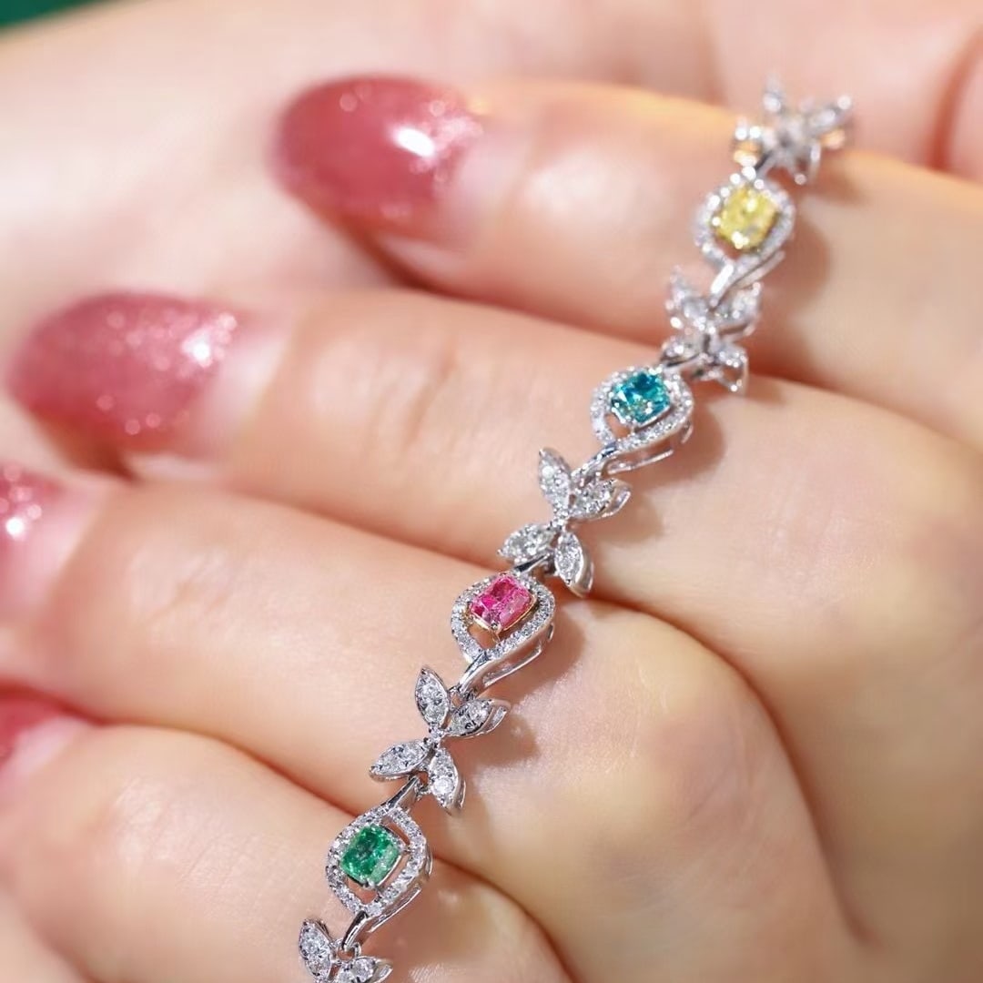 14k Gold 1.1 Ctw Natural Color Diamond & Diamond Bracelet - 4