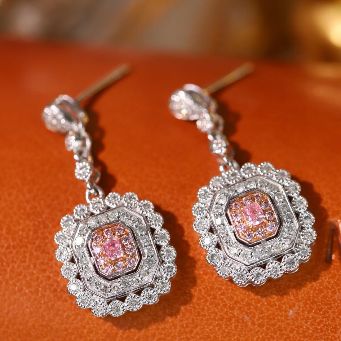 14k Gold 0.76 Ctw Natural Pink Diamond & Diamond Earrings - 2