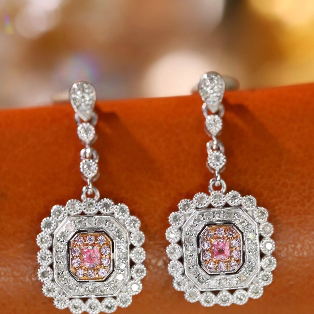 14k Gold 0.76 Ctw Natural Pink Diamond & Diamond Earrings - 3
