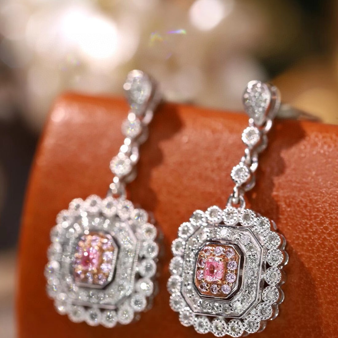 14k Gold 0.76 Ctw Natural Pink Diamond & Diamond Earrings - 4