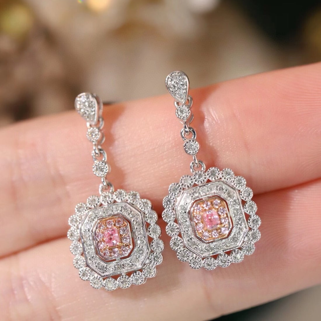 14k Gold 0.76 Ctw Natural Pink Diamond & Diamond Earrings - 5