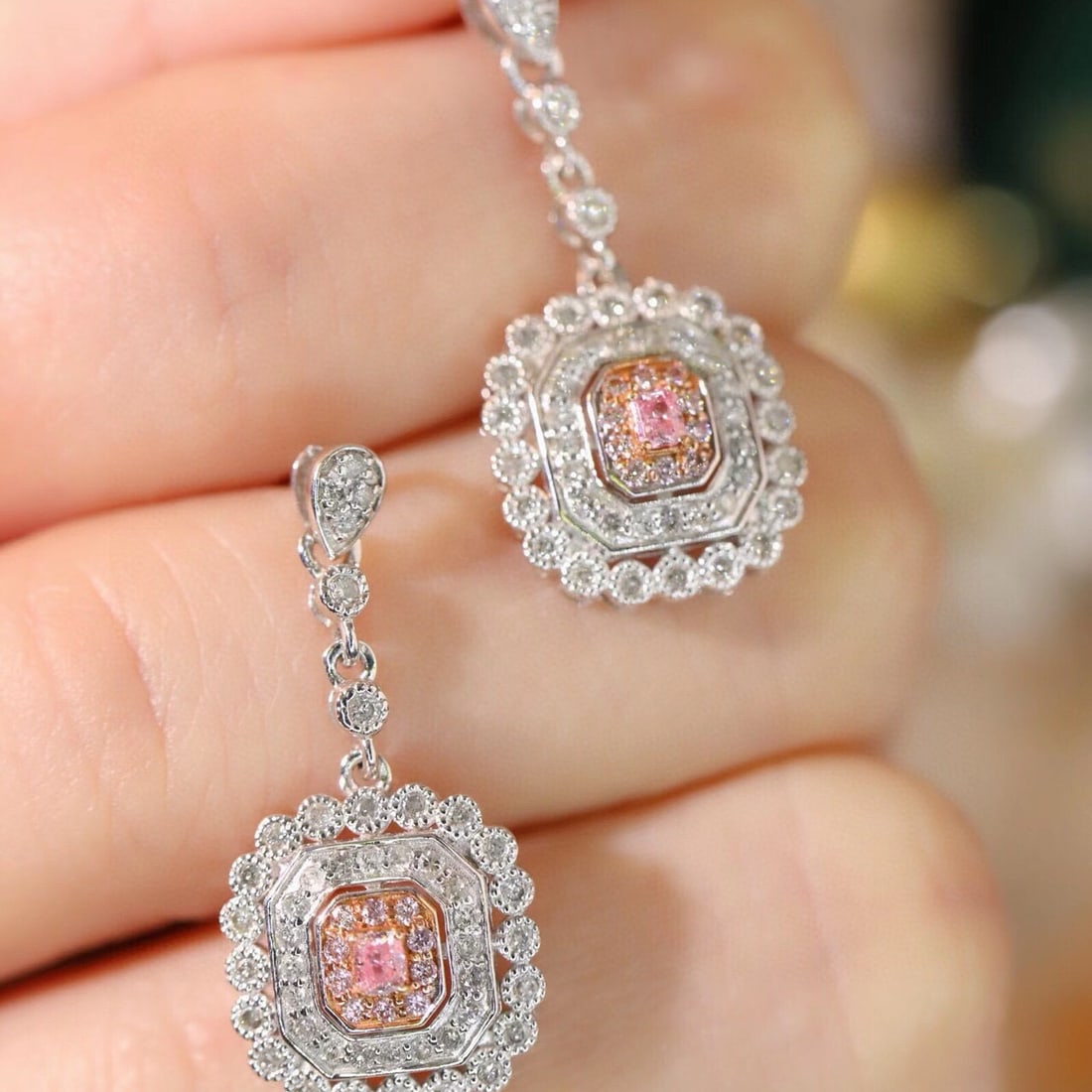 14k Gold 0.76 Ctw Natural Pink Diamond & Diamond Earrings - 6