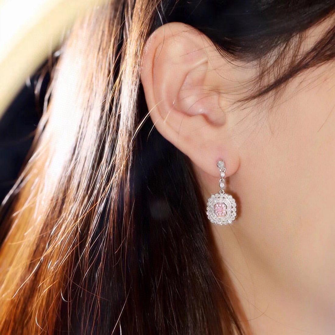 14k Gold 0.76 Ctw Natural Pink Diamond & Diamond Earrings - 8