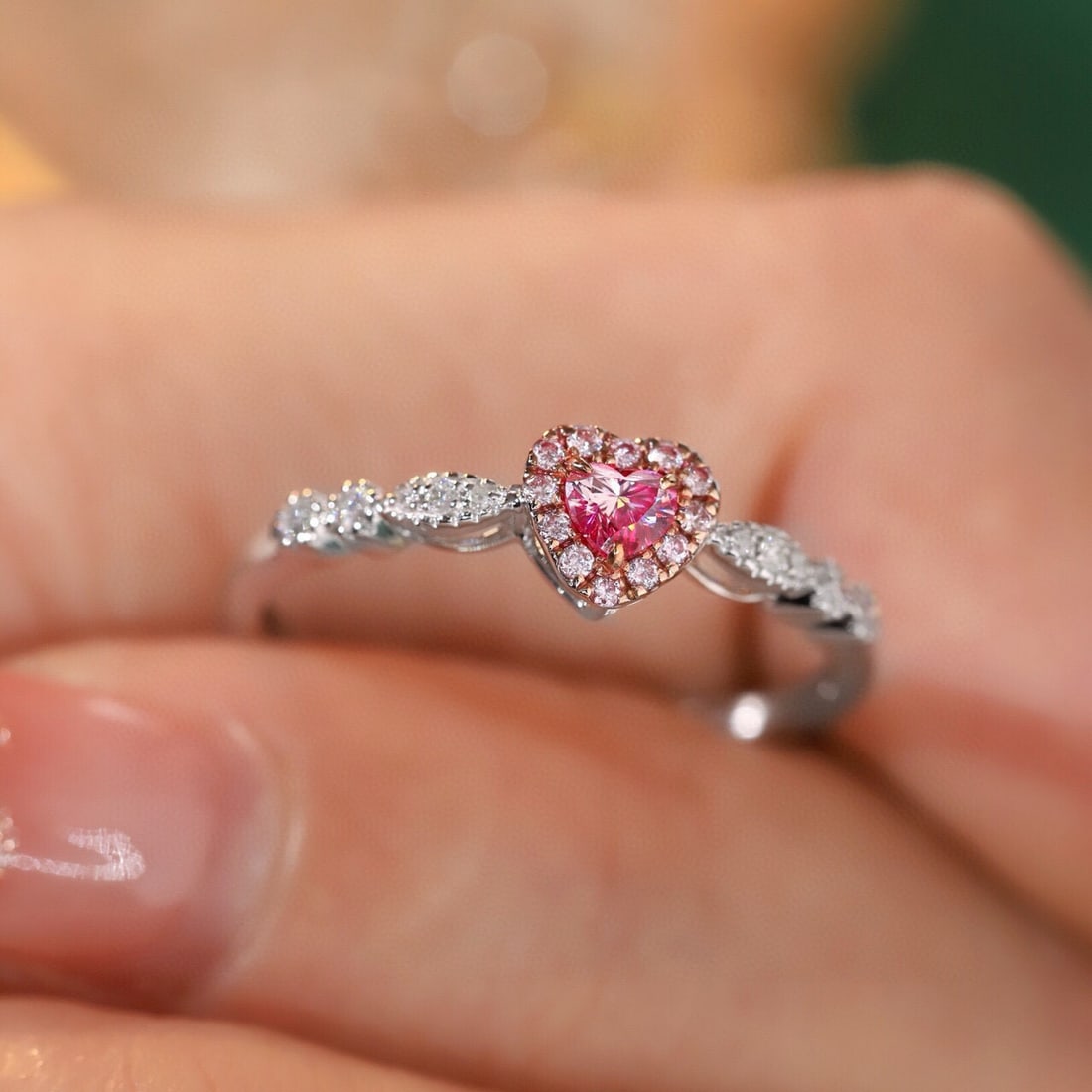 14k Gold 0.30 Ctw Natural Pink Diamond & Diamond Ring - 2