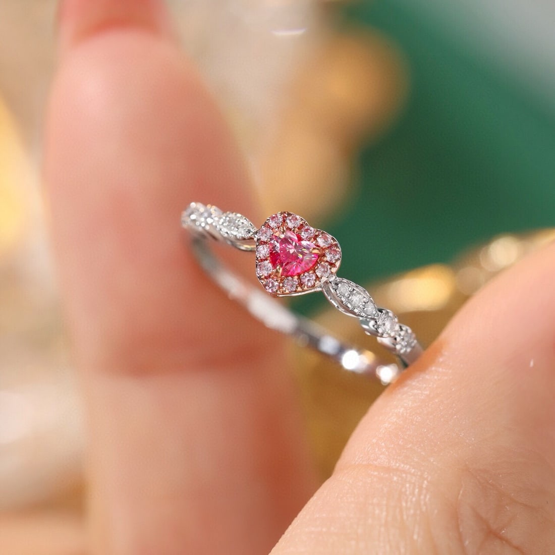 14k Gold 0.30 Ctw Natural Pink Diamond & Diamond Ring - 3