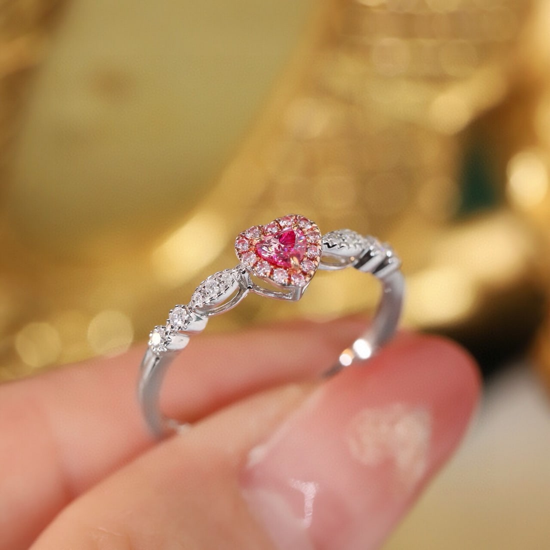 14k Gold 0.30 Ctw Natural Pink Diamond & Diamond Ring - 4