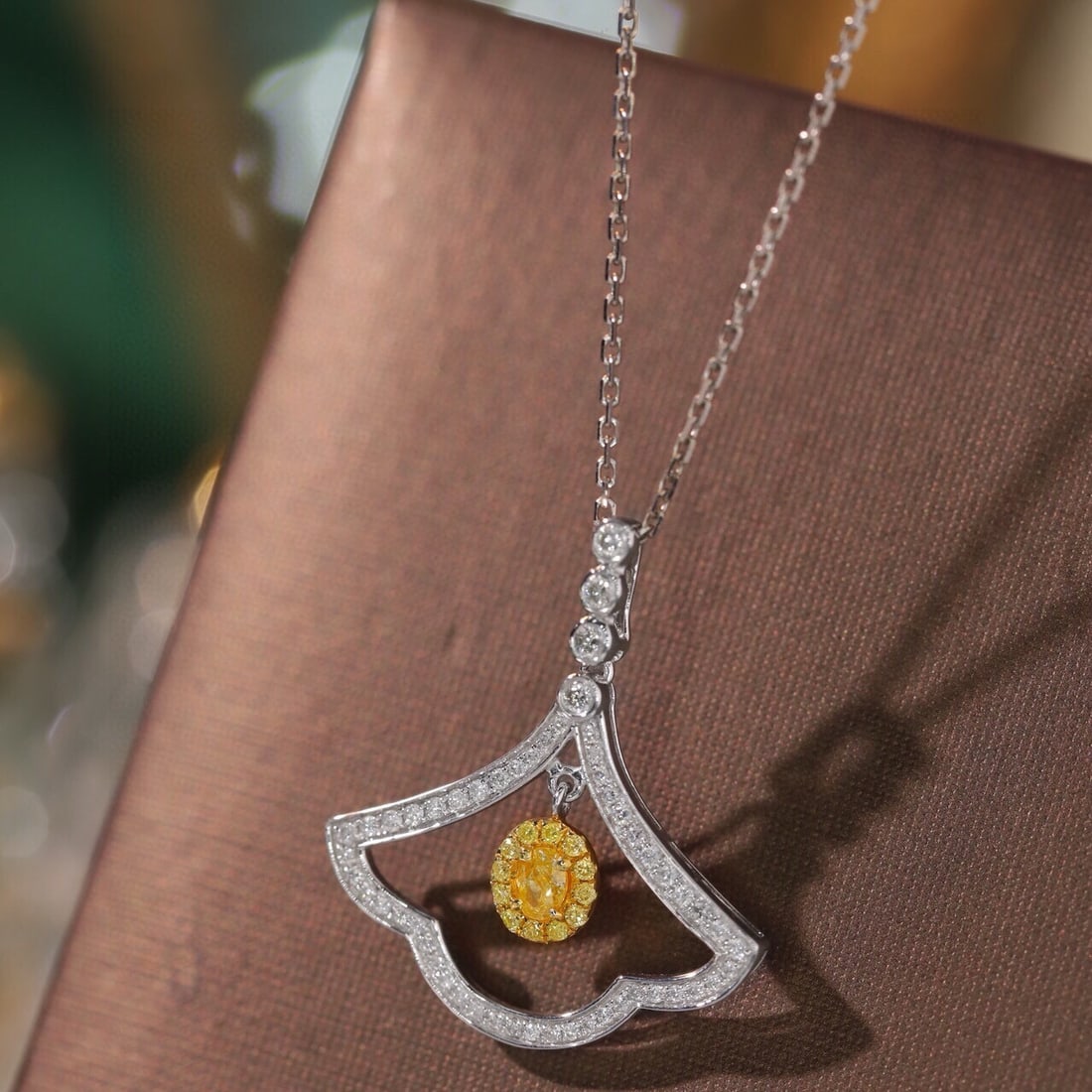 14k Gold 0.48 Ctw Natural Yellow Diamond & Diamond Necklace - 2