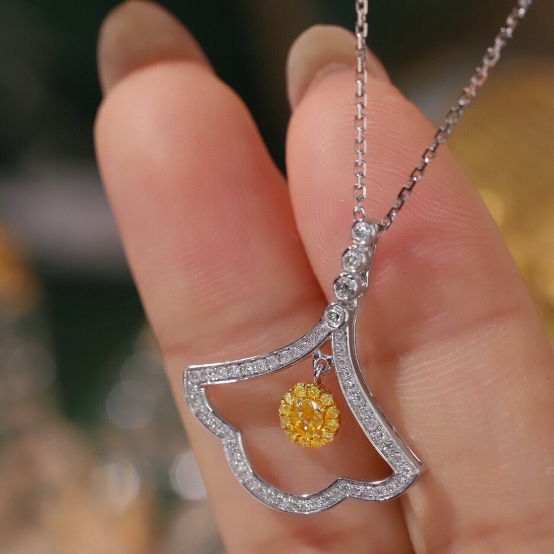 14k Gold 0.48 Ctw Natural Yellow Diamond & Diamond Necklace - 6