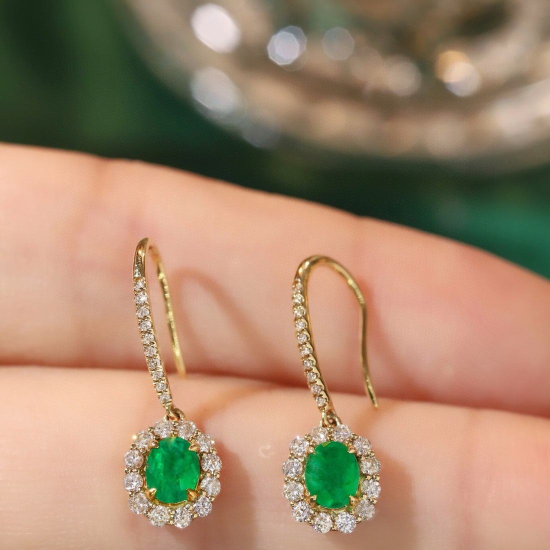 14k Gold 1.14 Ctw Natural Emerald & Diamond Earrings - 4