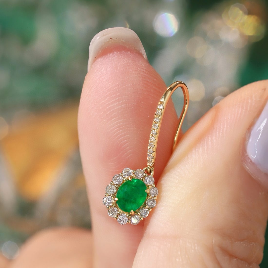 14k Gold 1.14 Ctw Natural Emerald & Diamond Earrings - 6