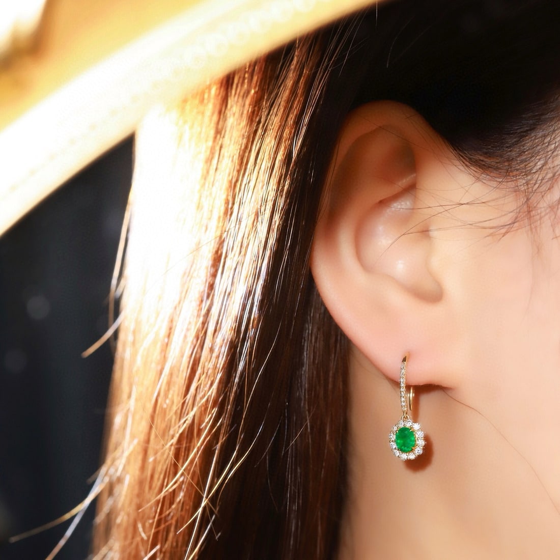 14k Gold 1.14 Ctw Natural Emerald & Diamond Earrings - 7