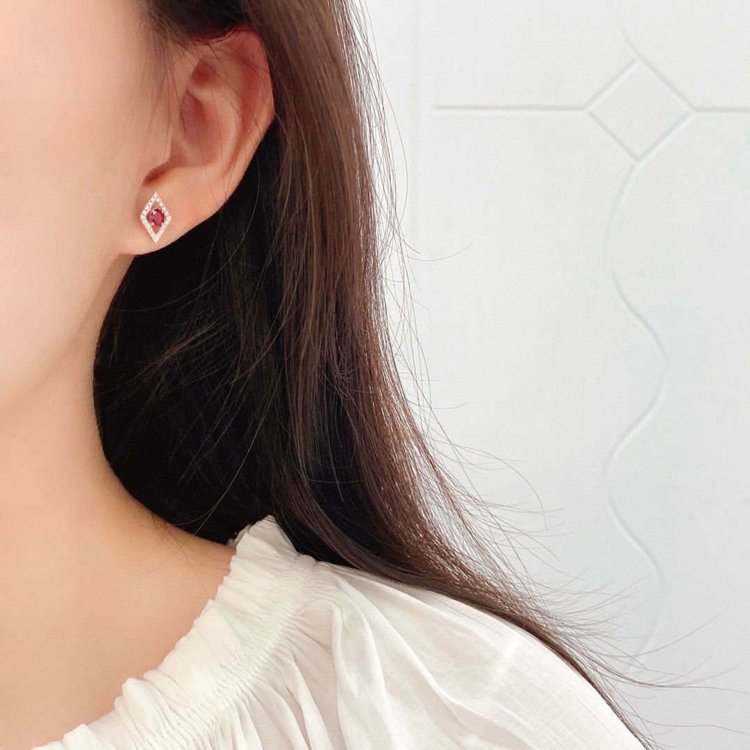 14k Gold 0.63 Ctw Natural Ruby & Diamond Earrings - 2