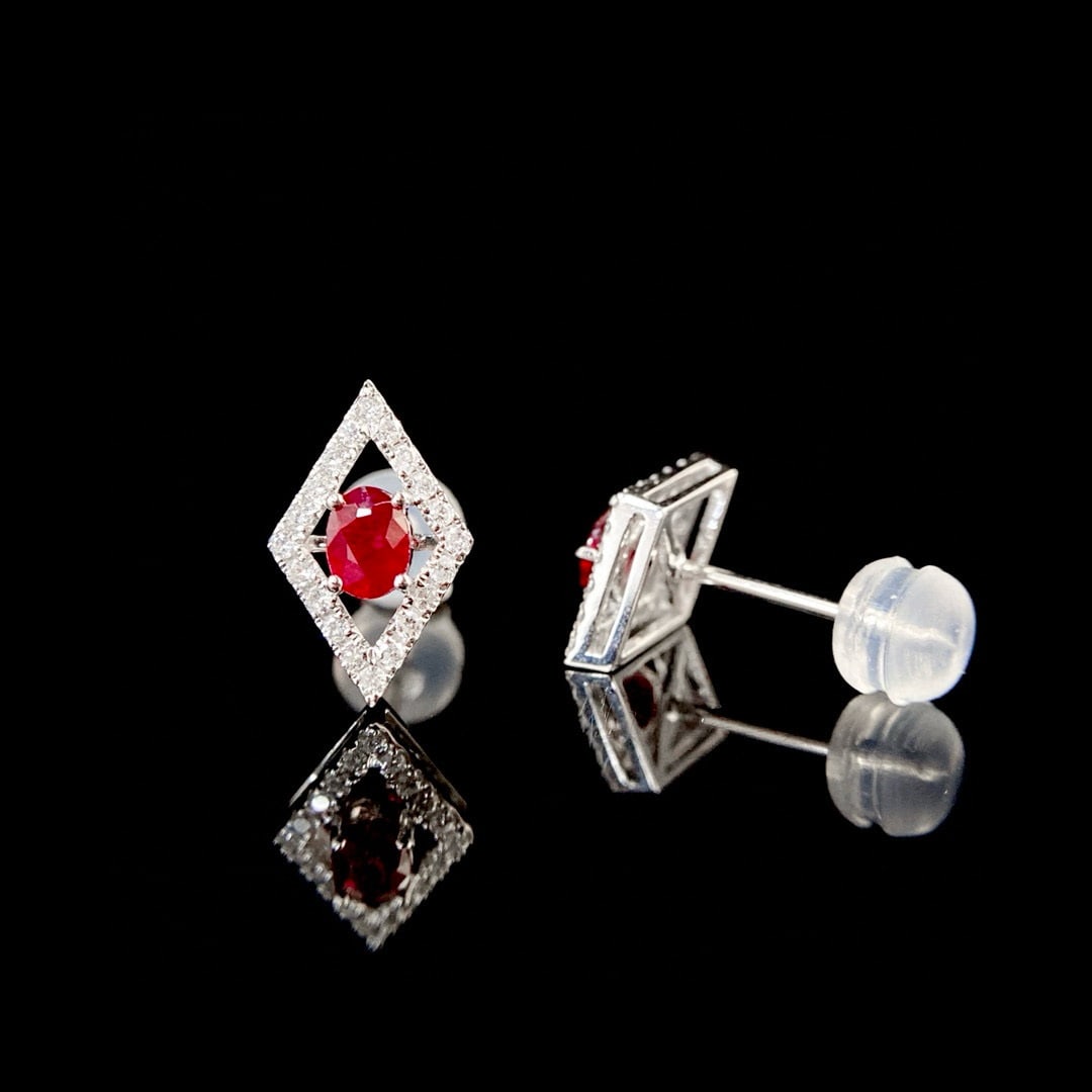 14k Gold 0.63 Ctw Natural Ruby & Diamond Earrings - 6