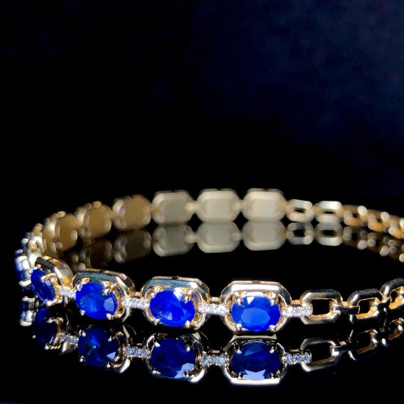14k Gold 5.71 Ctw Natural Sapphire & Diamond Bracelet - 3