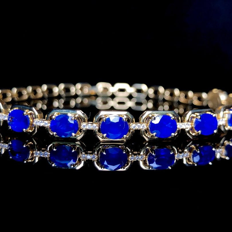 14k Gold 5.71 Ctw Natural Sapphire & Diamond Bracelet - 4