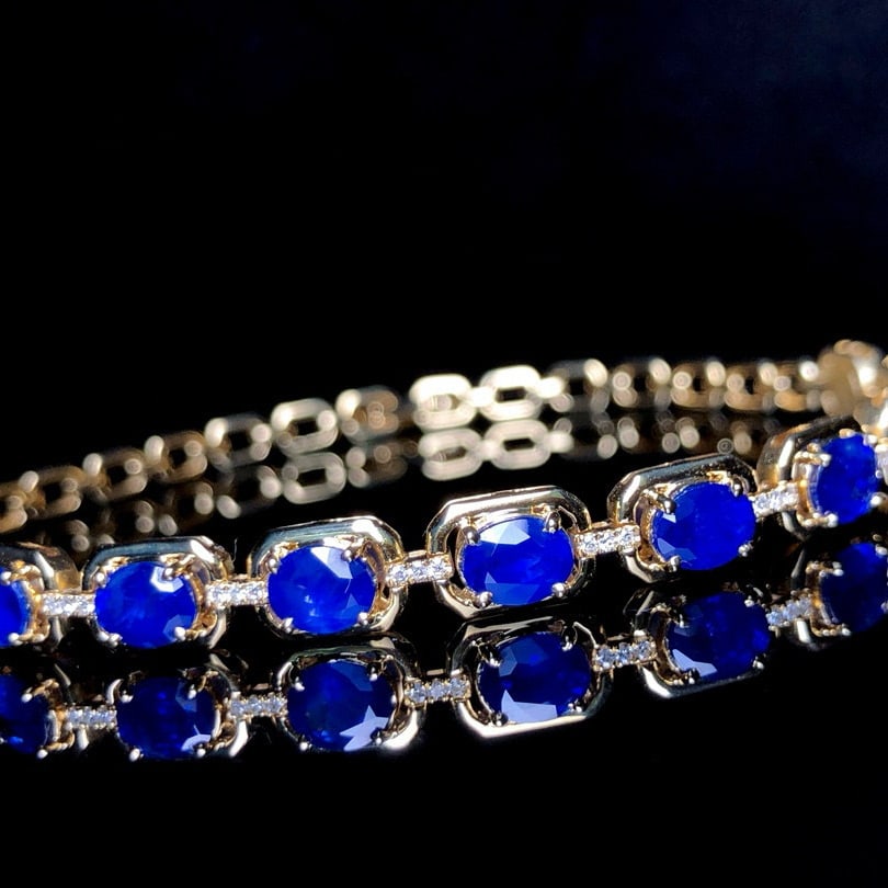 14k Gold 5.71 Ctw Natural Sapphire & Diamond Bracelet - 5