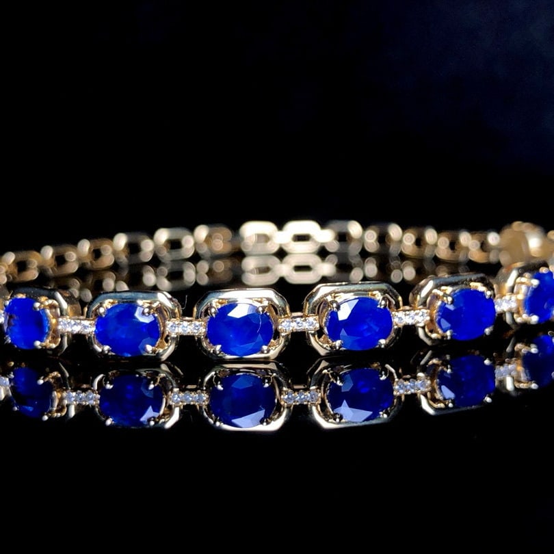 14k Gold 5.71 Ctw Natural Sapphire & Diamond Bracelet - 6