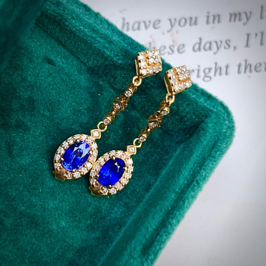 14k Gold 1.52 Ctw Natural Sapphire & Diamond Earrings - 2