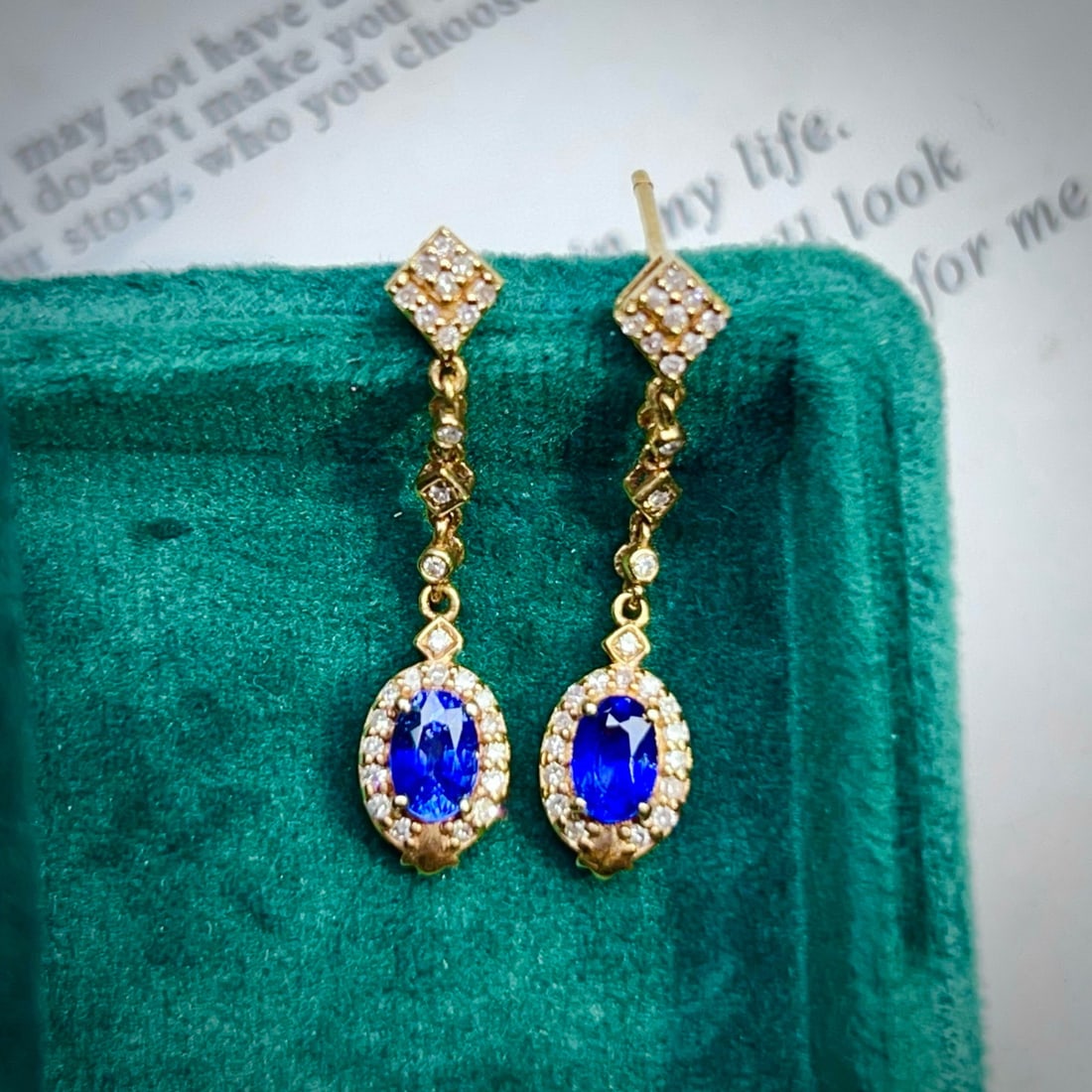 14k Gold 1.52 Ctw Natural Sapphire & Diamond Earrings - 3