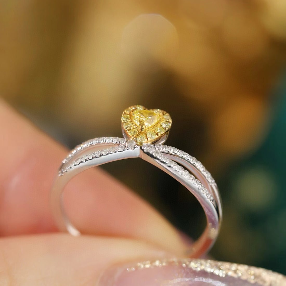 14k Gold 0.32 Ctw Natural Yellow Diamond & Diamond Ring - 5