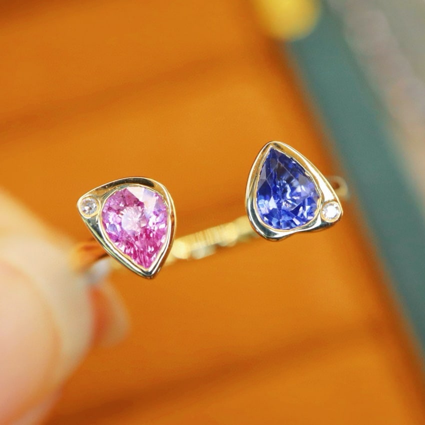 14k Gold 0.80 Ctw Natural Sapphire & Sapphire & Toi Et Moi Ring - 3