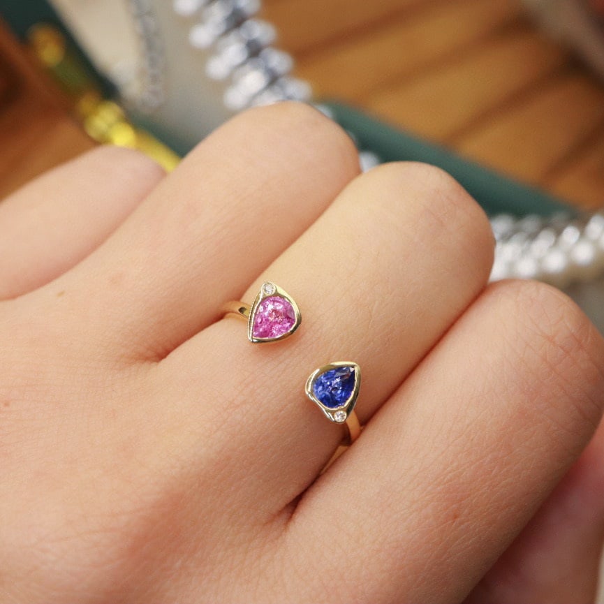 14k Gold 0.80 Ctw Natural Sapphire & Sapphire & Toi Et Moi Ring - 6