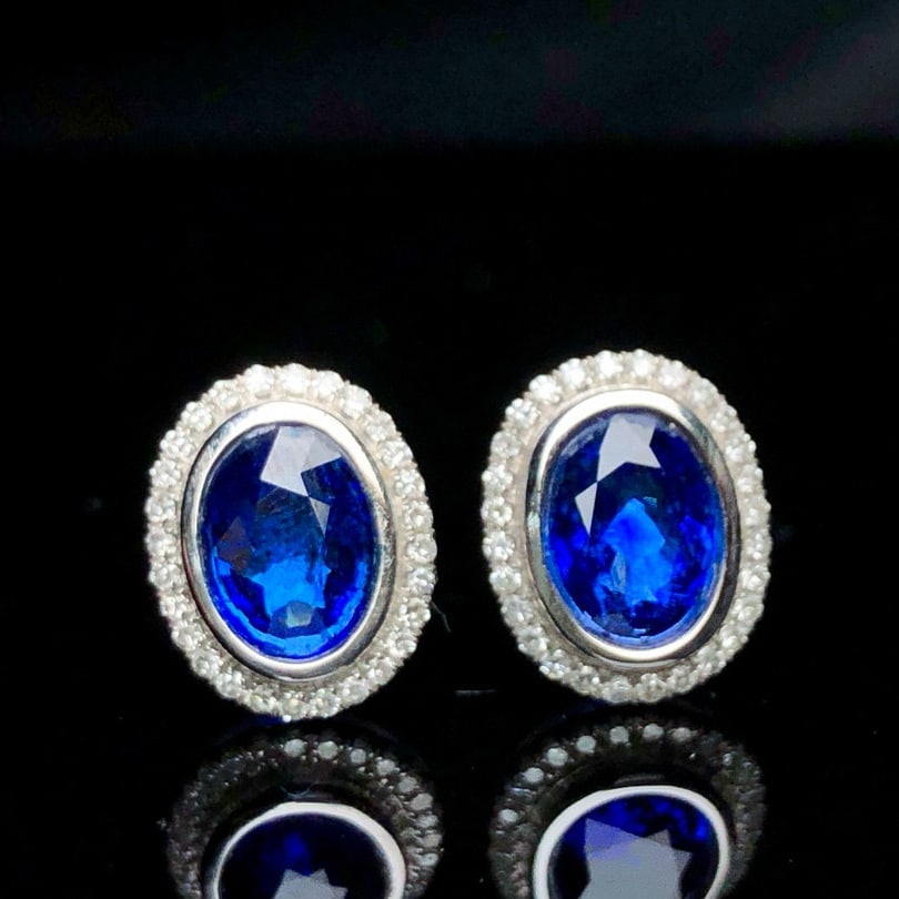 14k Gold 1.92 Ctw Vivid Blue Natural Sapphire & Diamond Earrings (1 of 7)