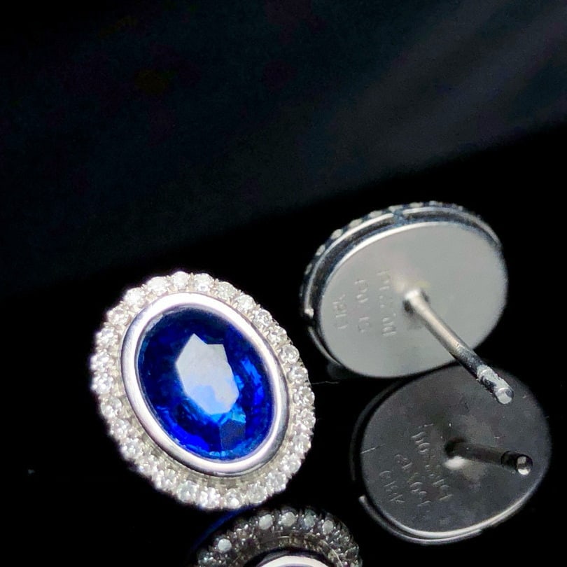 14k Gold 1.92 Ctw Vivid Blue Natural Sapphire & Diamond Earrings - 2