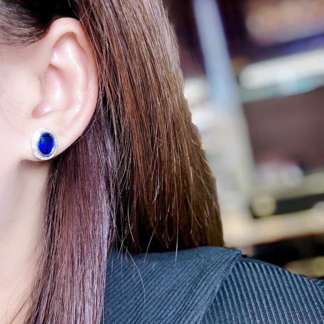 14k Gold 1.92 Ctw Vivid Blue Natural Sapphire & Diamond Earrings - 3