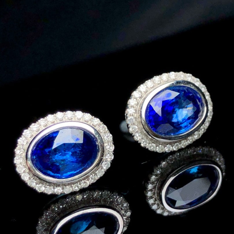14k Gold 1.92 Ctw Vivid Blue Natural Sapphire & Diamond Earrings - 6