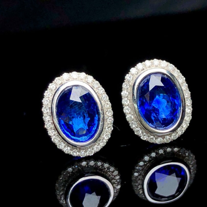 14k Gold 1.92 Ctw Vivid Blue Natural Sapphire & Diamond Earrings - 7