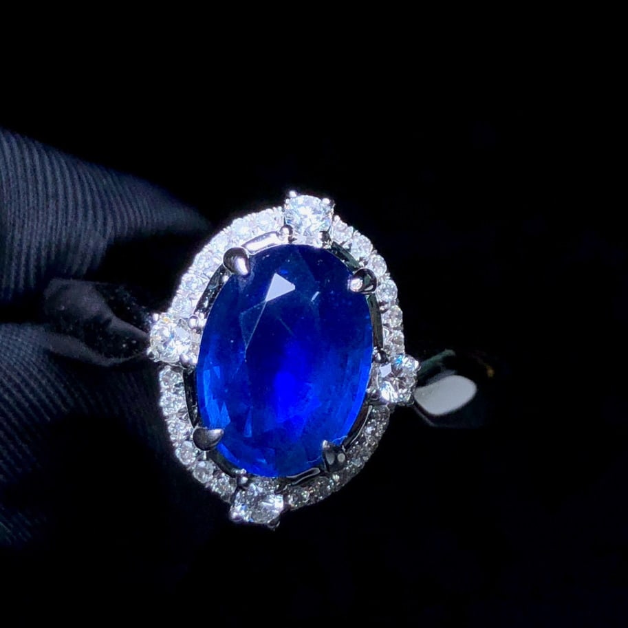 14k Gold 1.95 Ctw Vivid Blue Natural Sapphire & Diamond Ring - 7