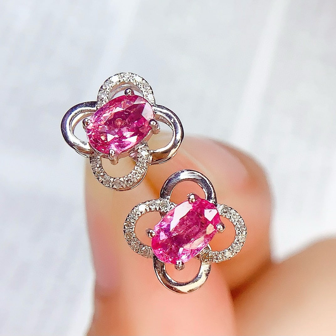 14k Gold 1.12 Ct Natural Sapphire & Diamond Earrings - 3