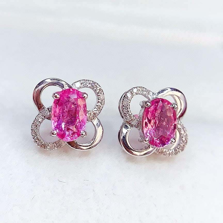 14k Gold 1.12 Ct Natural Sapphire & Diamond Earrings - 4