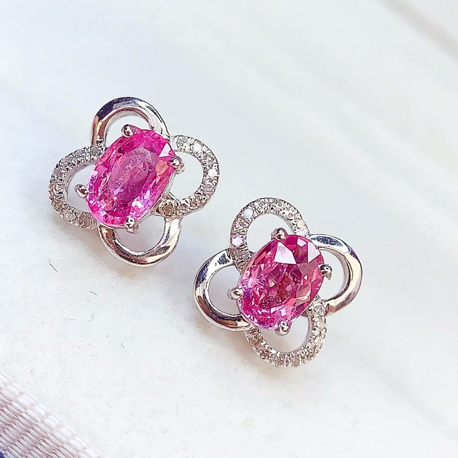 14k Gold 1.12 Ct Natural Sapphire & Diamond Earrings - 5