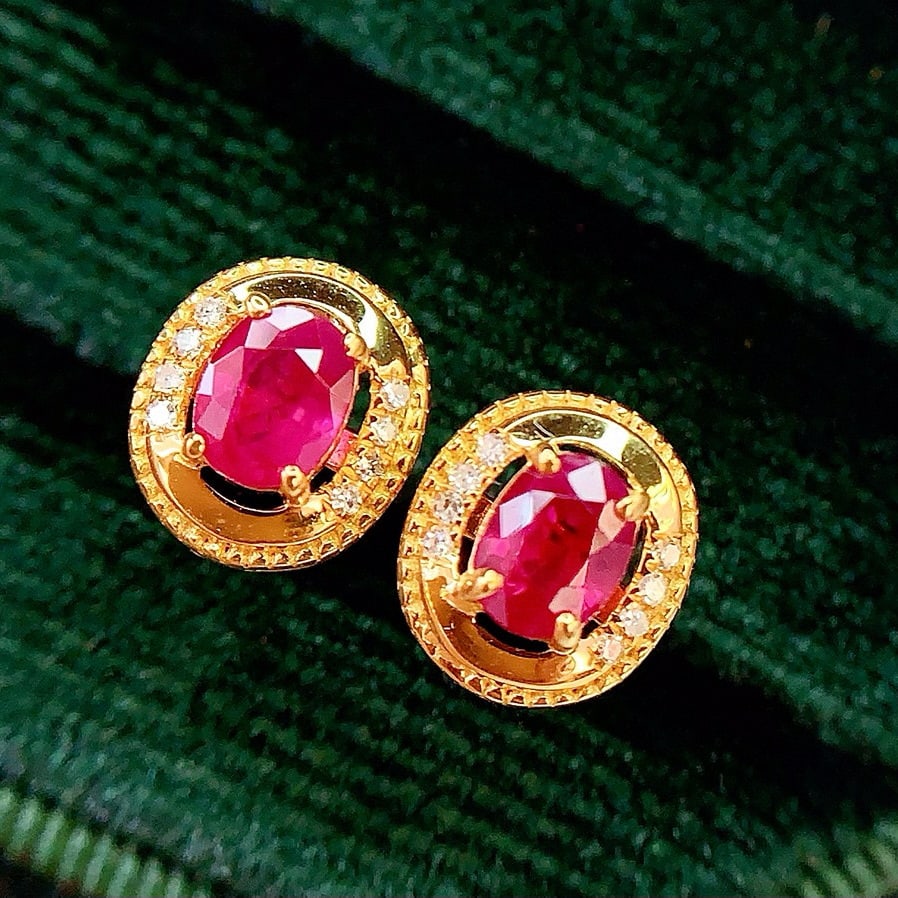 14k Gold 1 Ct Natural Ruby & Diamond Earrings - 5