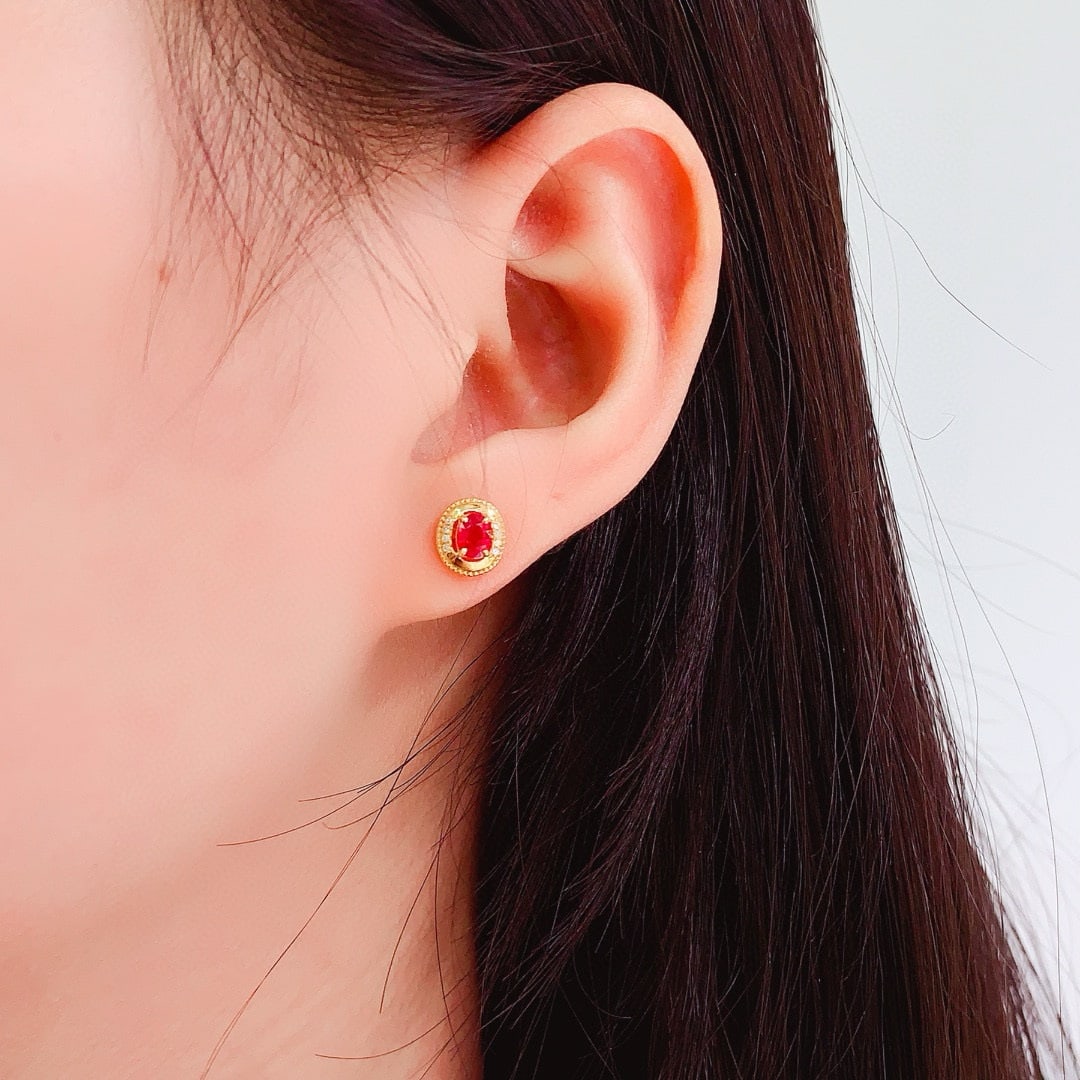 14k Gold 1 Ct Natural Ruby & Diamond Earrings - 6