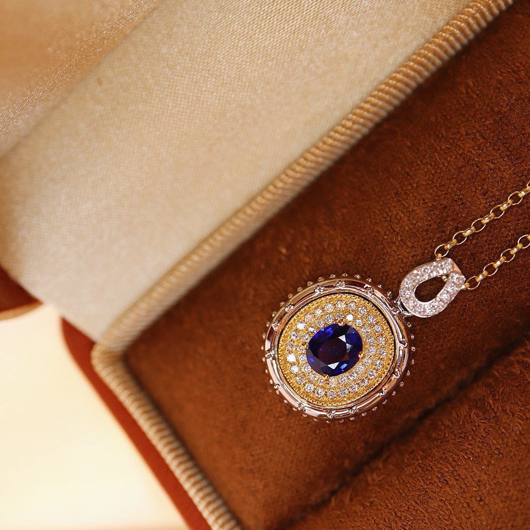 14k Gold 0.79 Ctw Natural Sapphire & Diamond Pendant( Without Chain ) - 2