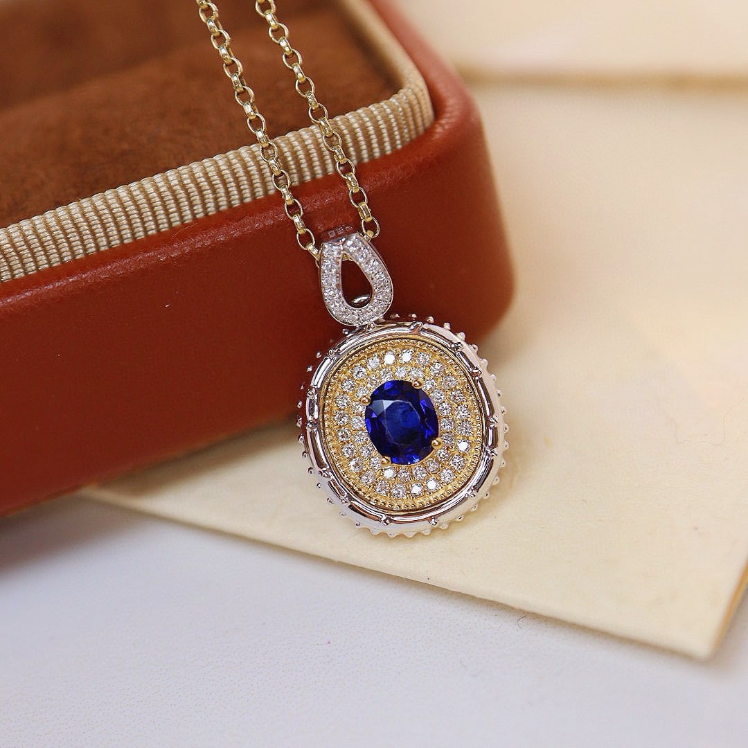 14k Gold 0.79 Ctw Natural Sapphire & Diamond Pendant( Without Chain ) - 4