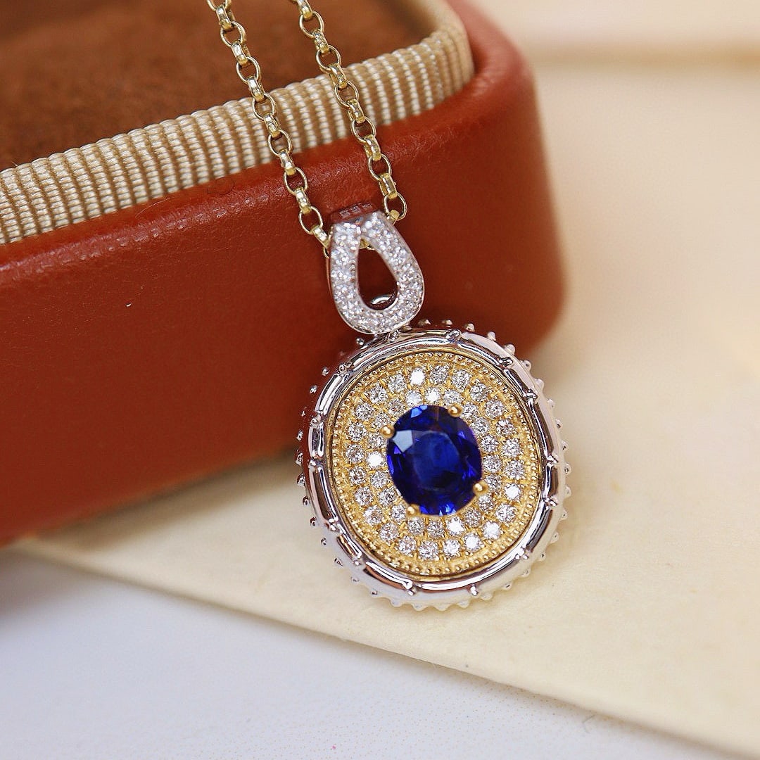 14k Gold 0.79 Ctw Natural Sapphire & Diamond Pendant( Without Chain ) - 5