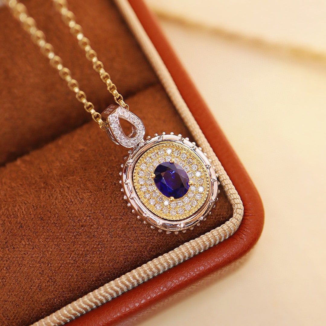 14k Gold 0.79 Ctw Natural Sapphire & Diamond Pendant( Without Chain ) - 7