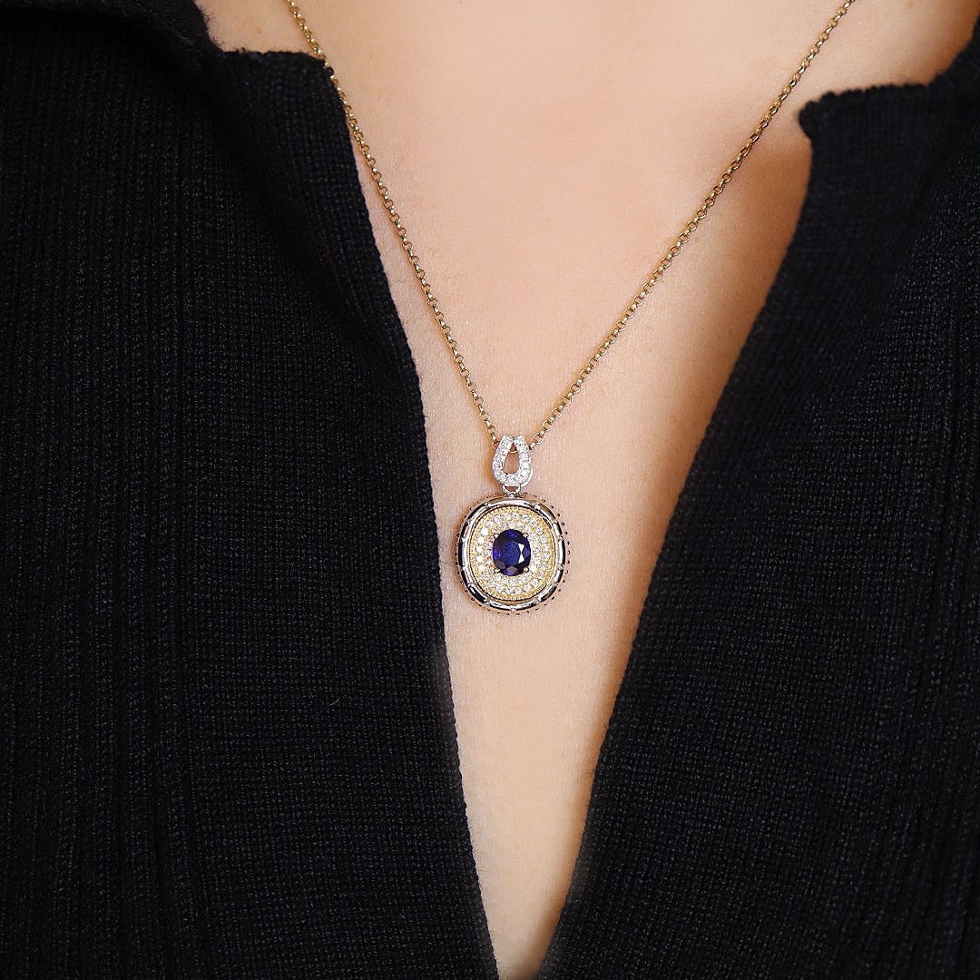 14k Gold 0.79 Ctw Natural Sapphire & Diamond Pendant( Without Chain ) - 8