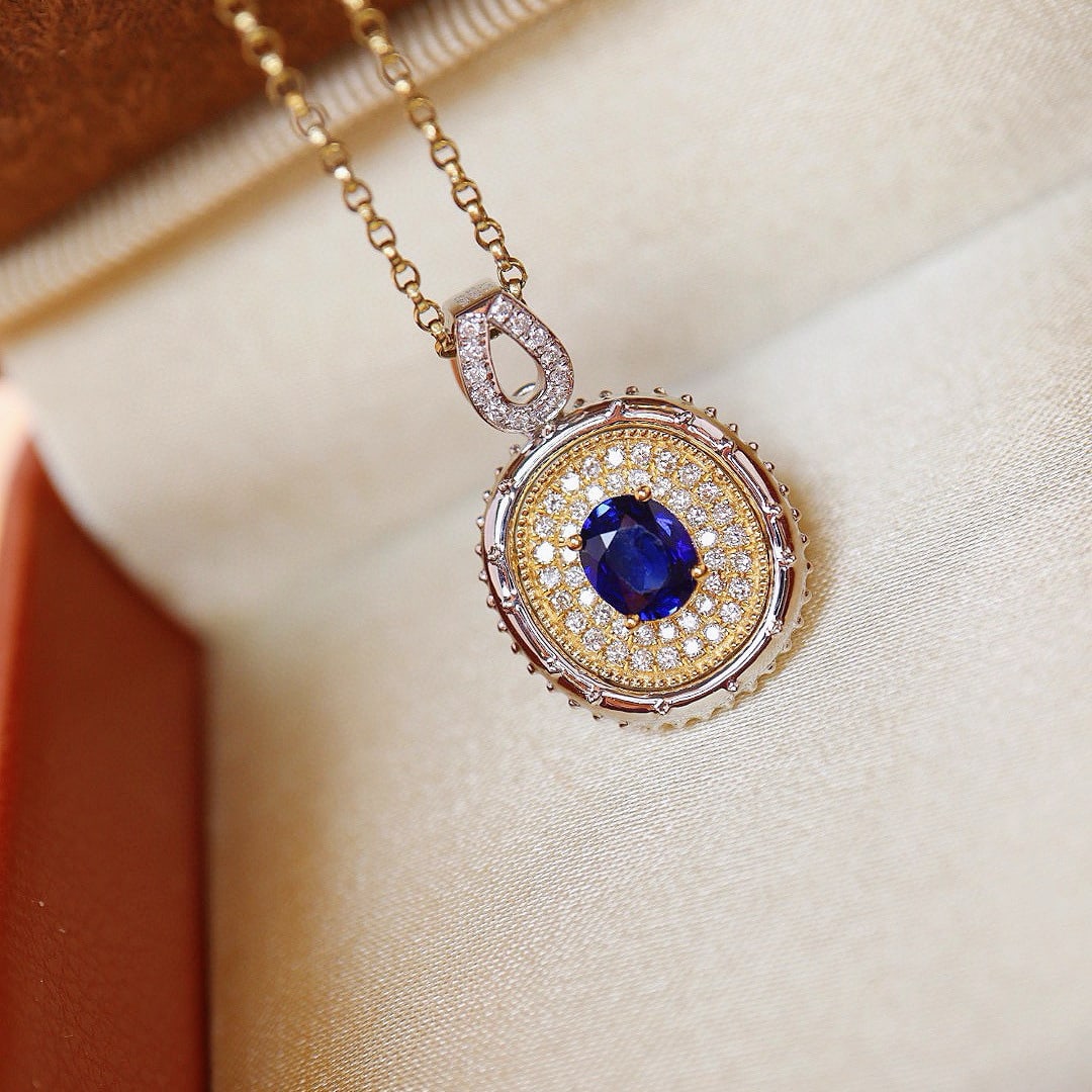 14k Gold 0.79 Ctw Natural Sapphire & Diamond Pendant( Without Chain ) - 9