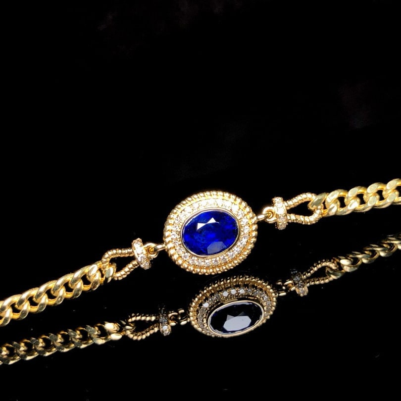 14k Gold 1.28 Ctw Natural Sapphire & Diamond Bracelet - 2