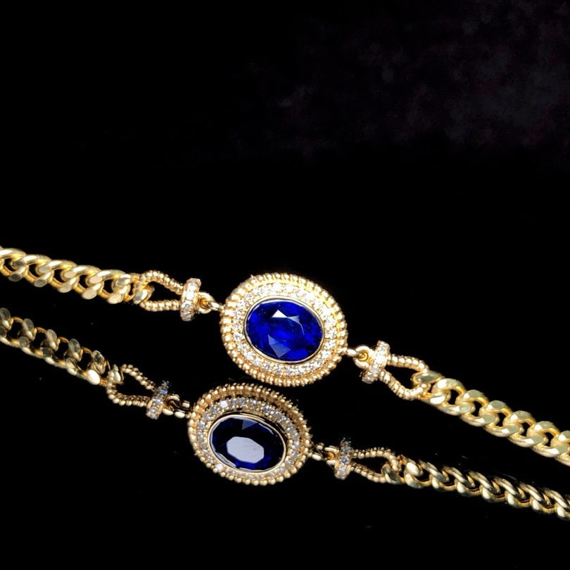 14k Gold 1.28 Ctw Natural Sapphire & Diamond Bracelet - 3