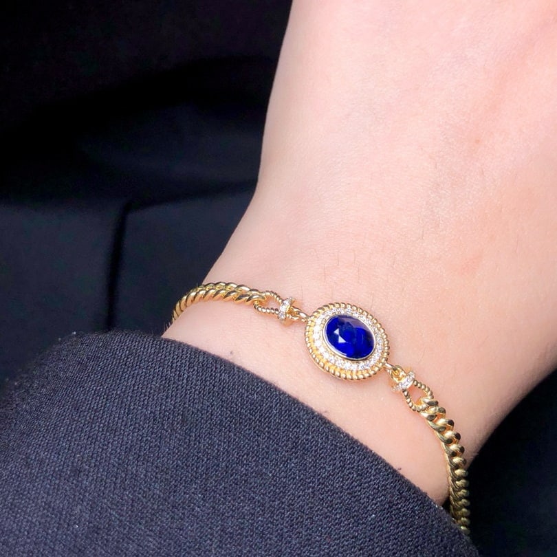14k Gold 1.28 Ctw Natural Sapphire & Diamond Bracelet - 5
