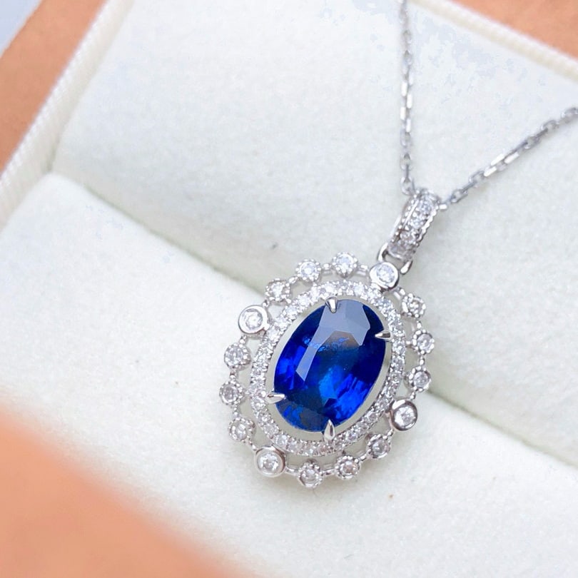 14k Gold 2.11 Ctw Natural Sapphire & Diamond Pendant( Without Chain ) - 2