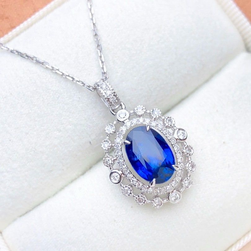 14k Gold 2.11 Ctw Natural Sapphire & Diamond Pendant( Without Chain ) - 3